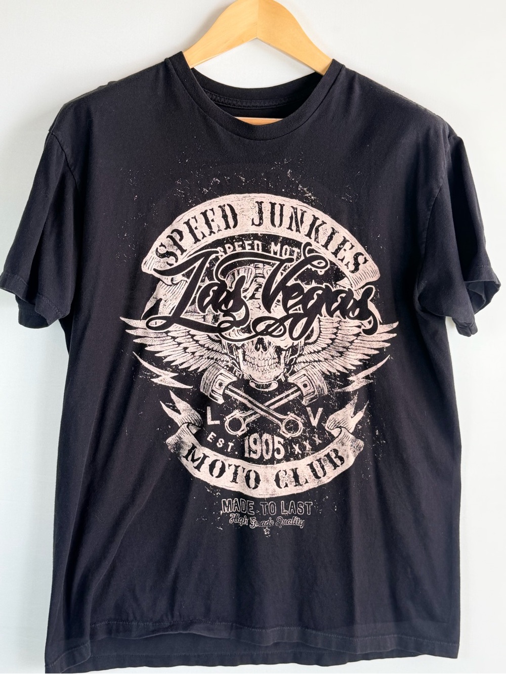 Speed Junkies Las Vegas Moto Club Skull Motorcycle Graphic Tee Black Large
